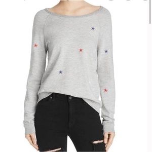 SUNDRY Crew Neck Embroidered Red White Blue Stars